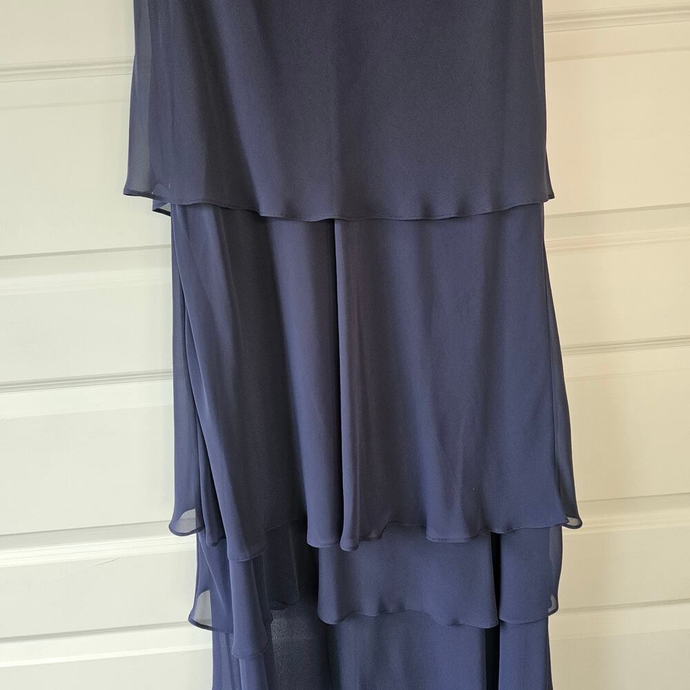 Alex Evenings Navy Tiered Chiffon Beaded Midi Dress Size 14 No Jacket - Picture 2 of 7